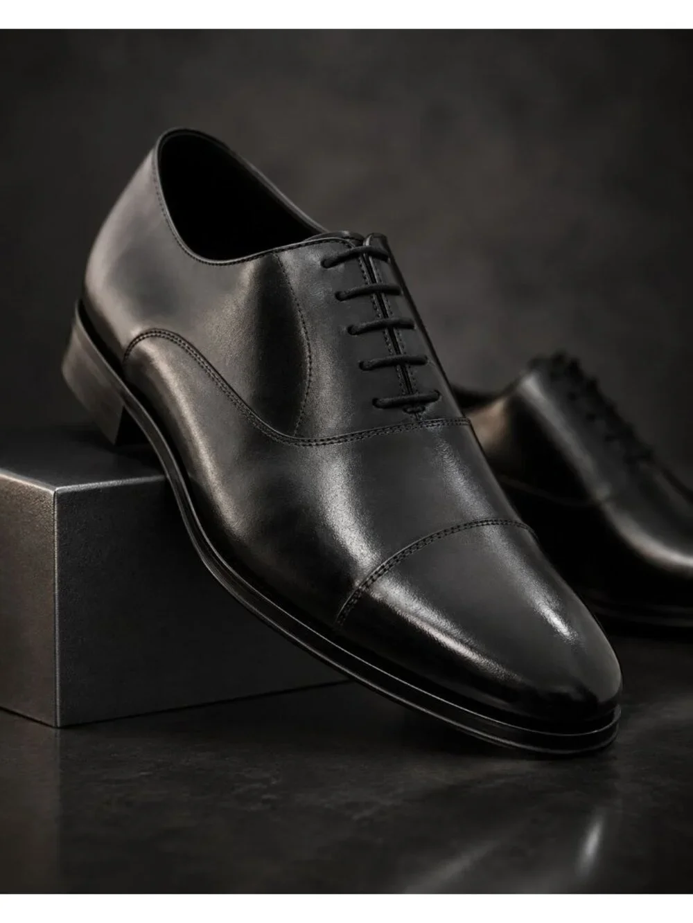 SD9 - Dune London Solver Men’s Black Leather Cap-Toe Oxford Shoes EU 42 US 9 NIB